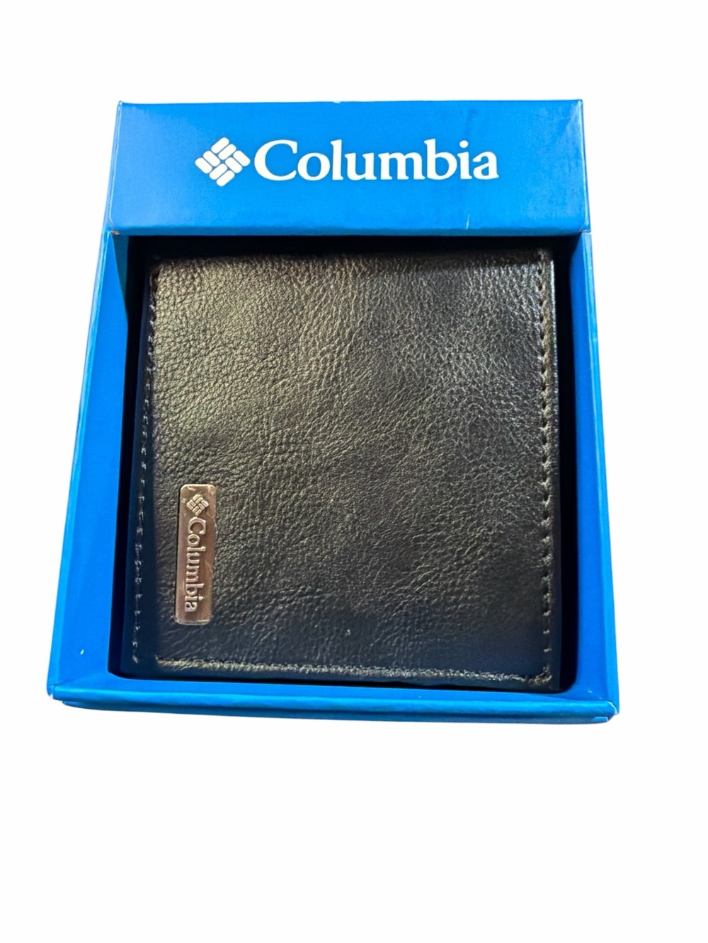 Columbia Black Leather Wallet with Logo Plate